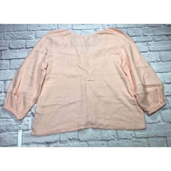 CASLON Long Sleeve Lightweight Gauze Blouse Balloon Sleeves V-Neck Pink Medium - Picture 4 of 7